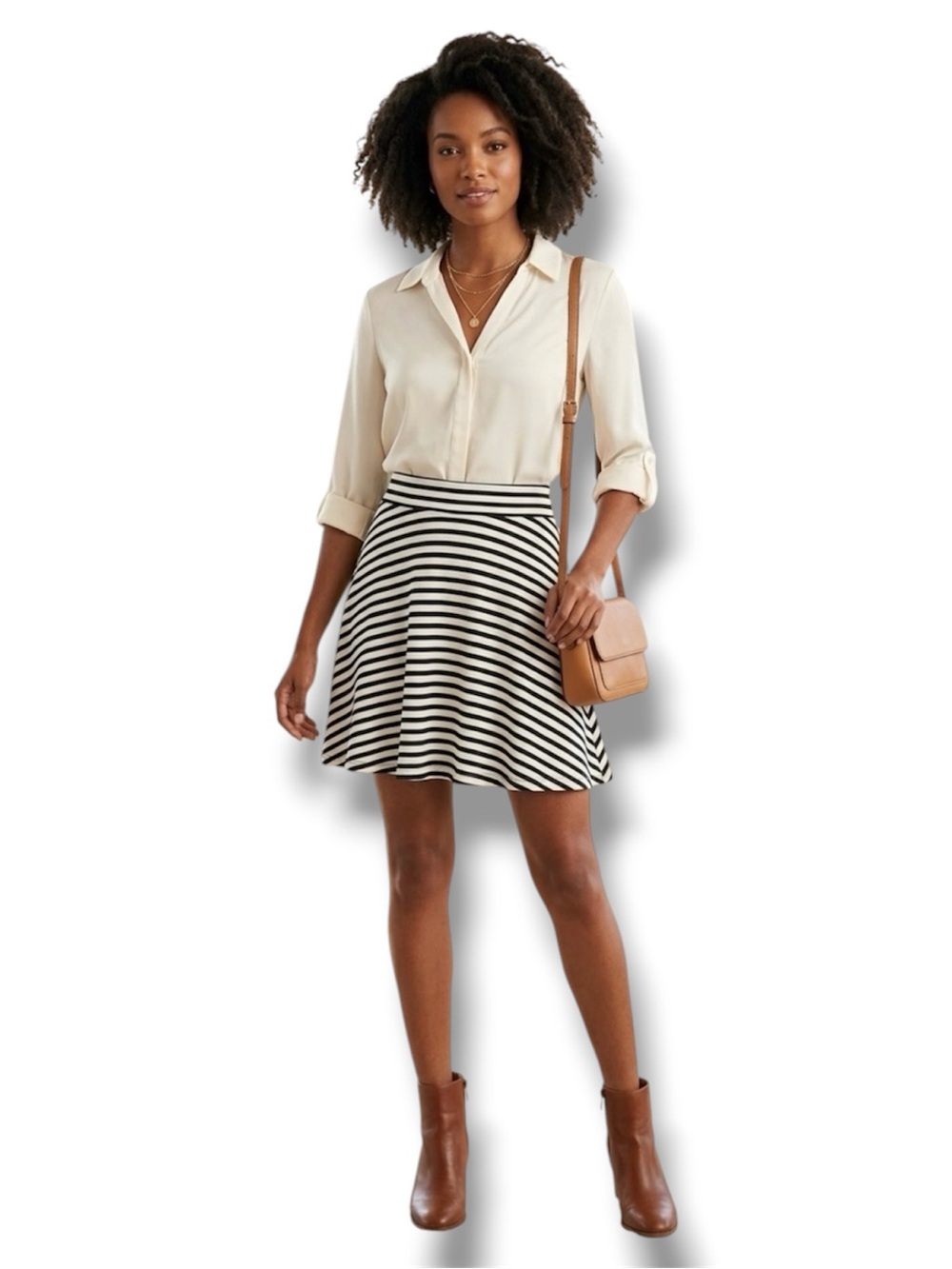 PINK Victoria's Secret Striped Skater Skirt Large Black White Flirty Mini A-Line